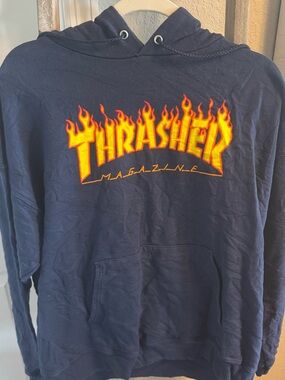 Thrasher Flame Logo Navy Hoodie - Thrasher Size L